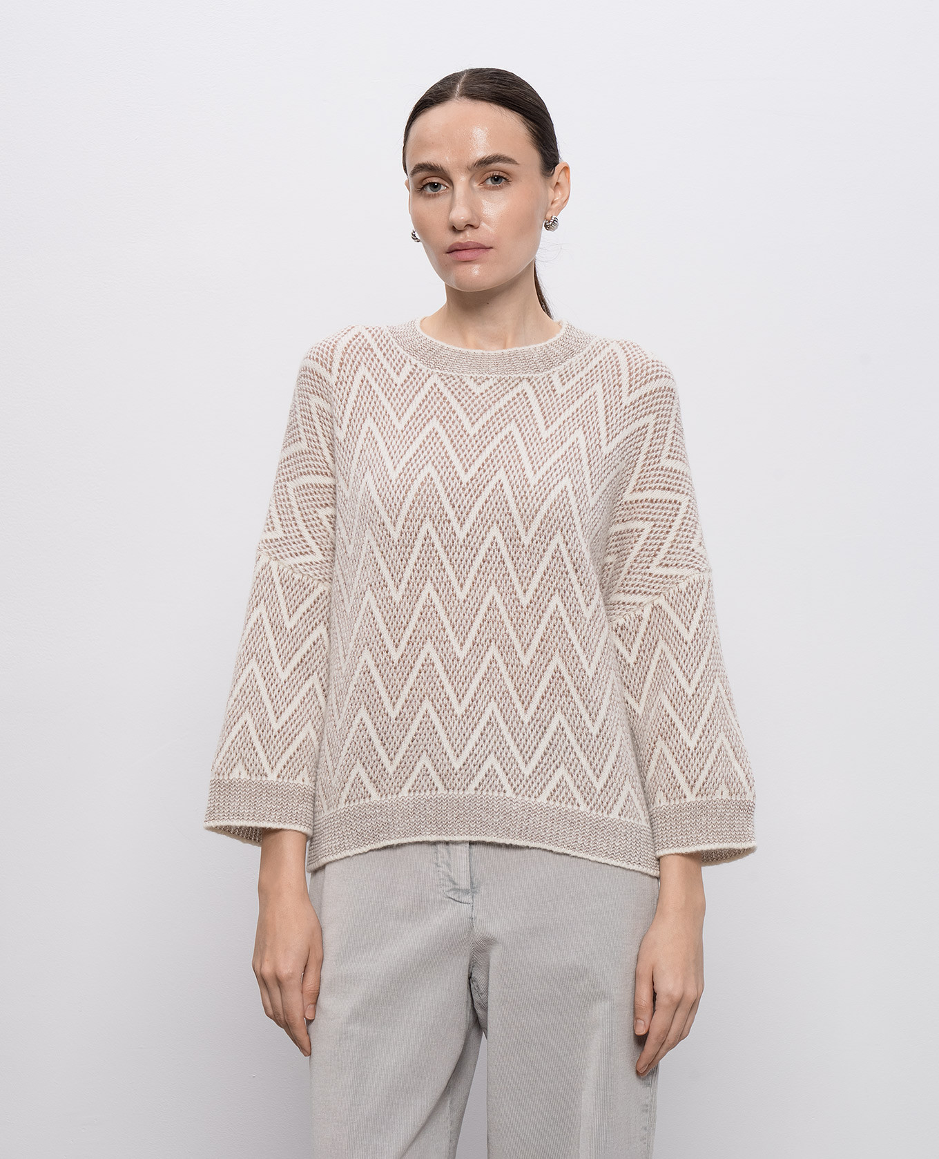White wool sweater with geometric pattern Peserico 3