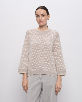 Peserico White wool sweater with geometric pattern A99337F059288D
