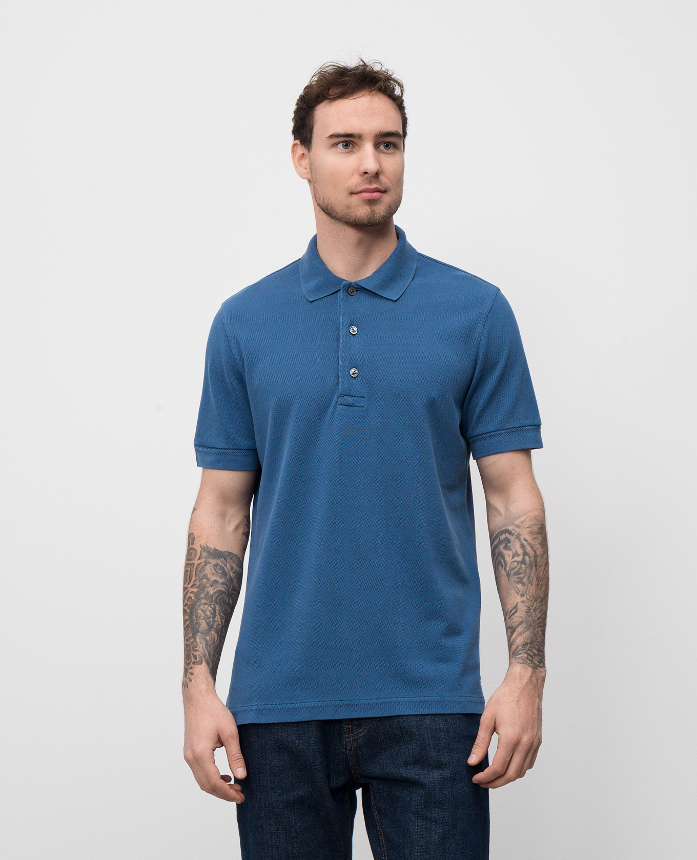 

Blue polo with embroidered monogram logo Tom Ford
