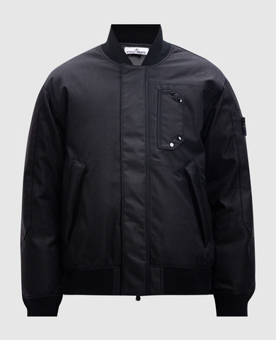 Stone Island - Black down bomber jacket with logo patch