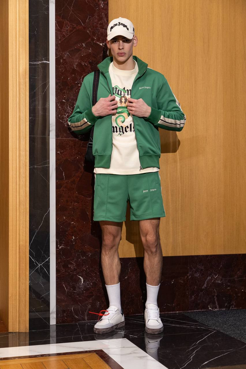 

Green striped sports jacket with logo embroidery Palm Angels