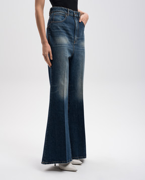 Victoria Beckham Blue flared jeans with leather logo patch 1424DJE005881A