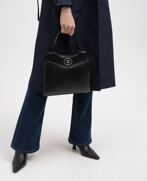 Gucci Black leather bag with metallic GG logo 745918AABSG