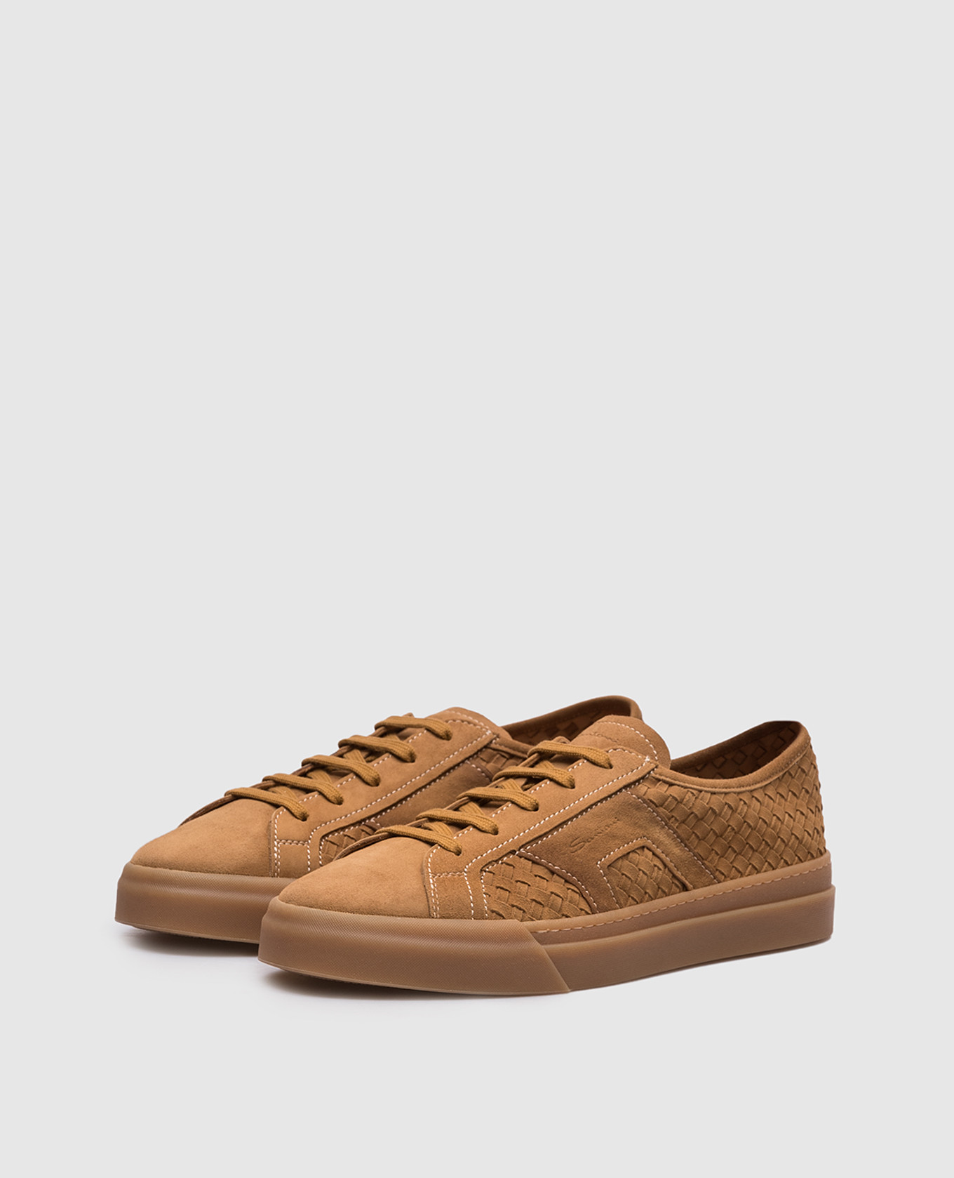 

Brown suede sneakers with weaving Santoni