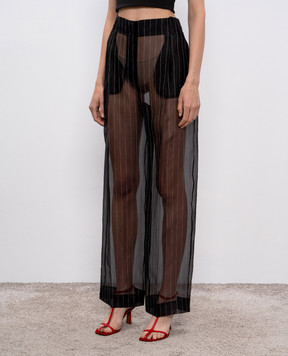 Khaite Black Lenton silk striped trousers 31643000