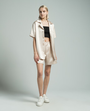 Balmain Beige shorts with monogram logo embroidery CH0PA095XI63
