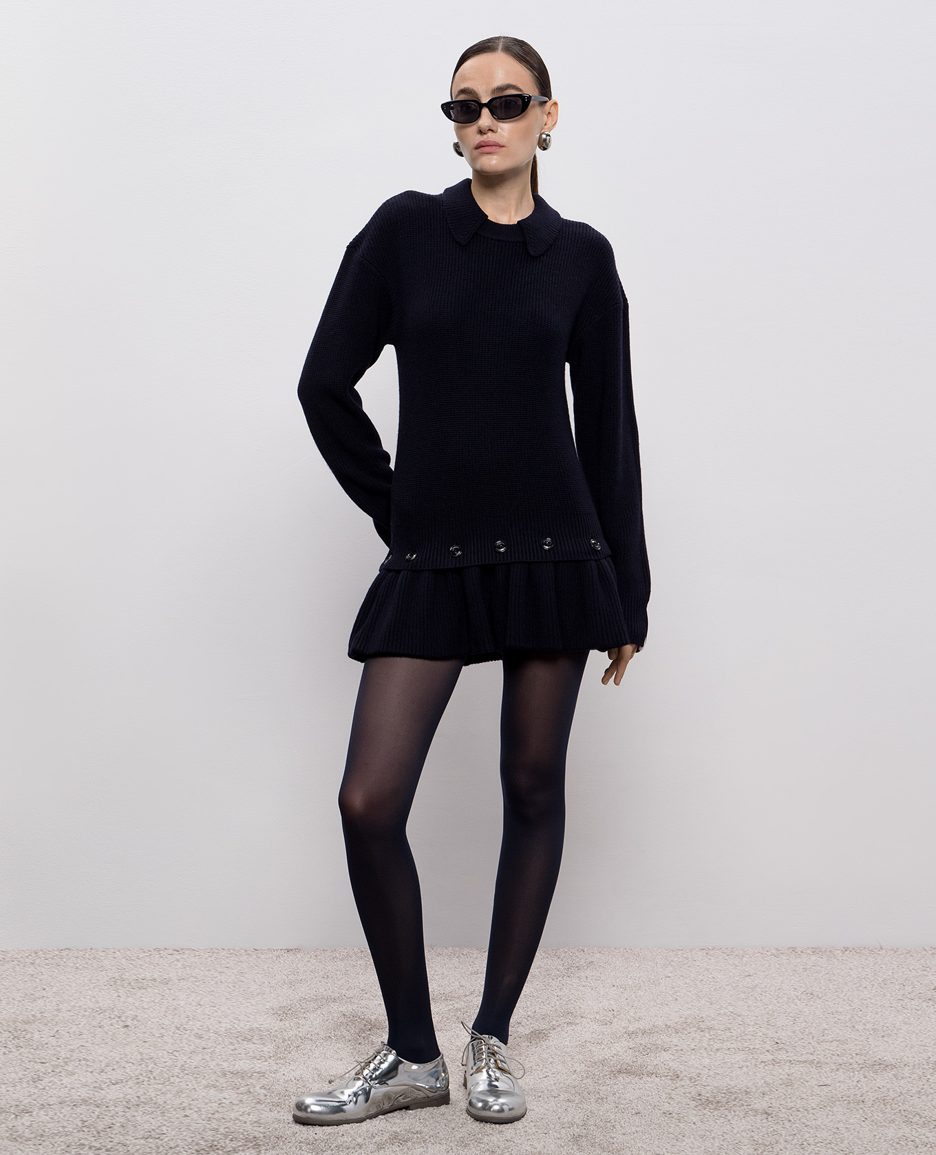 Blue menrino wool sweater with removable peplum Rokh 2