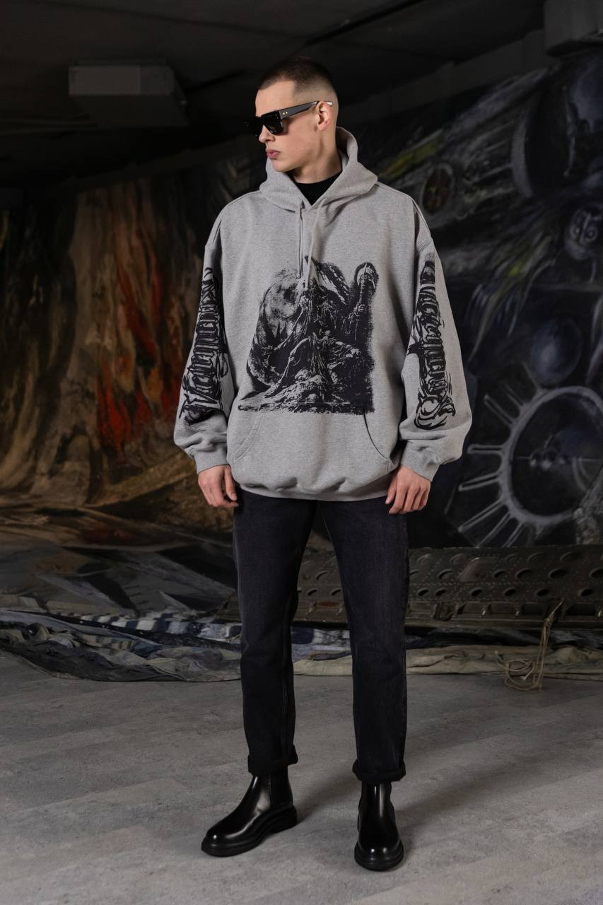 

Gray melange printed hoodie Vetements, Grey