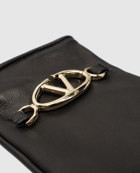Valentino Black leather gloves with VLogo Signature logo 5W2GDA30BVI