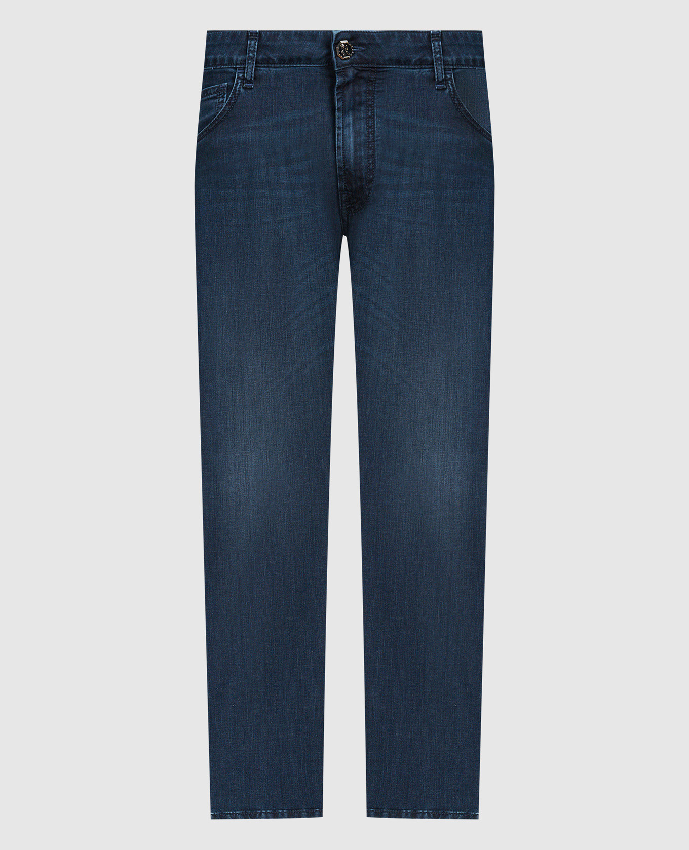 

Blue jeans with leather logo patch Stefano Ricci
