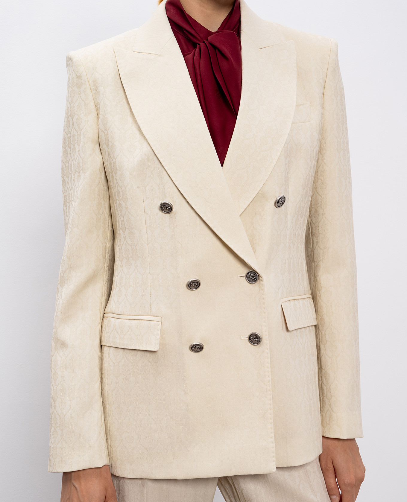 Beige double-breasted patterned wool jacket Etro 5