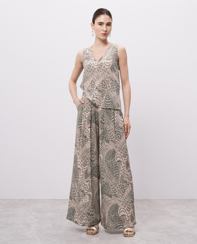 Momoni BOTO green silk pants with floral print 255MMOPA012255MO25