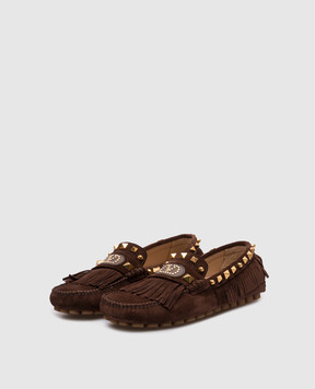 Valentino Brown suede Rockstud loafers with fringe 6W2S0LL2KAD