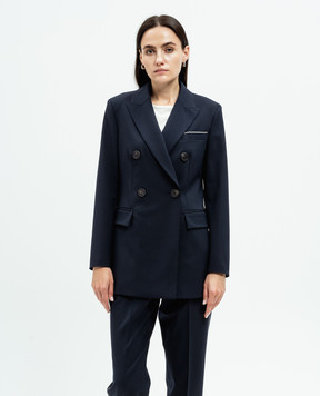 Peserico Blue double-breasted wool jacket with monil chain A0163300668