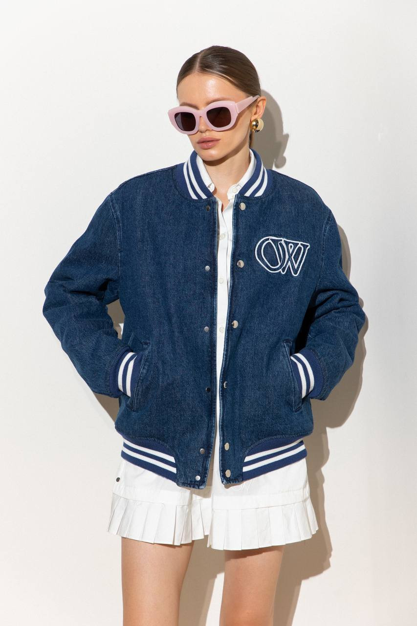 

Blue denim bomber jacket with logo embroidery Off-White