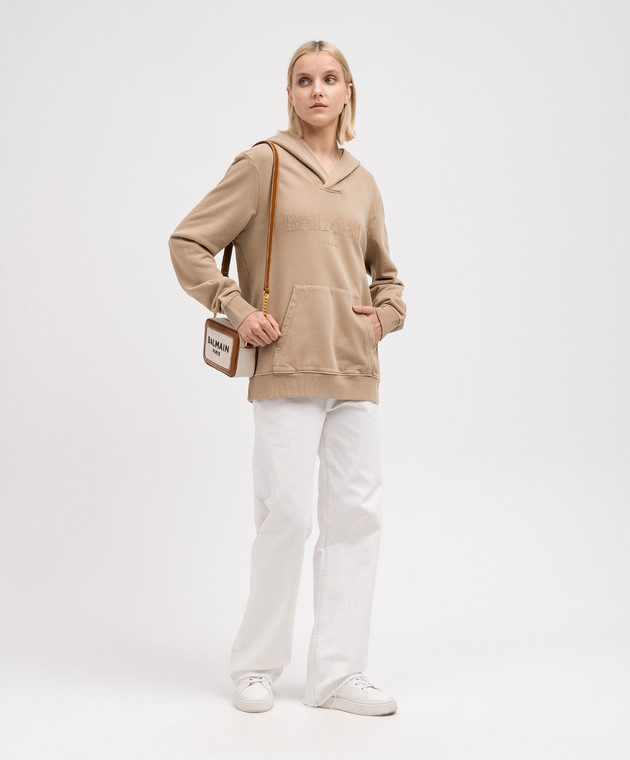 Balmain Beige hoodie with logo embroidery DH1JT216BC72 image 2