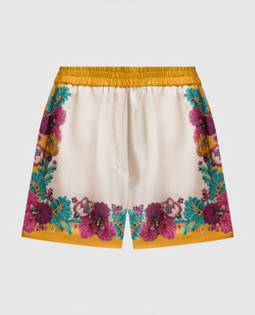 La DoubleJ Zodiac Placée Marigold shorts in beige silk with a floral print TRO0060SIL006ZOD01