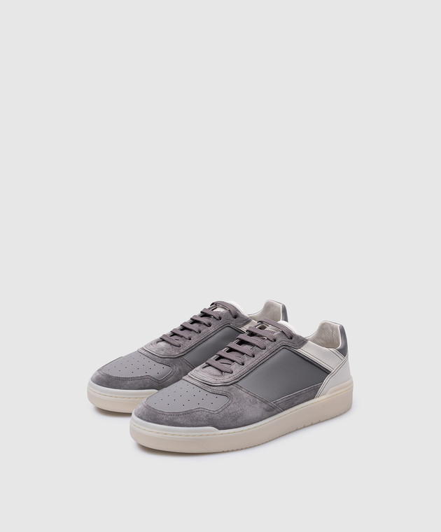 Brunello Cucinelli - Gray leather sneakers with logo patch