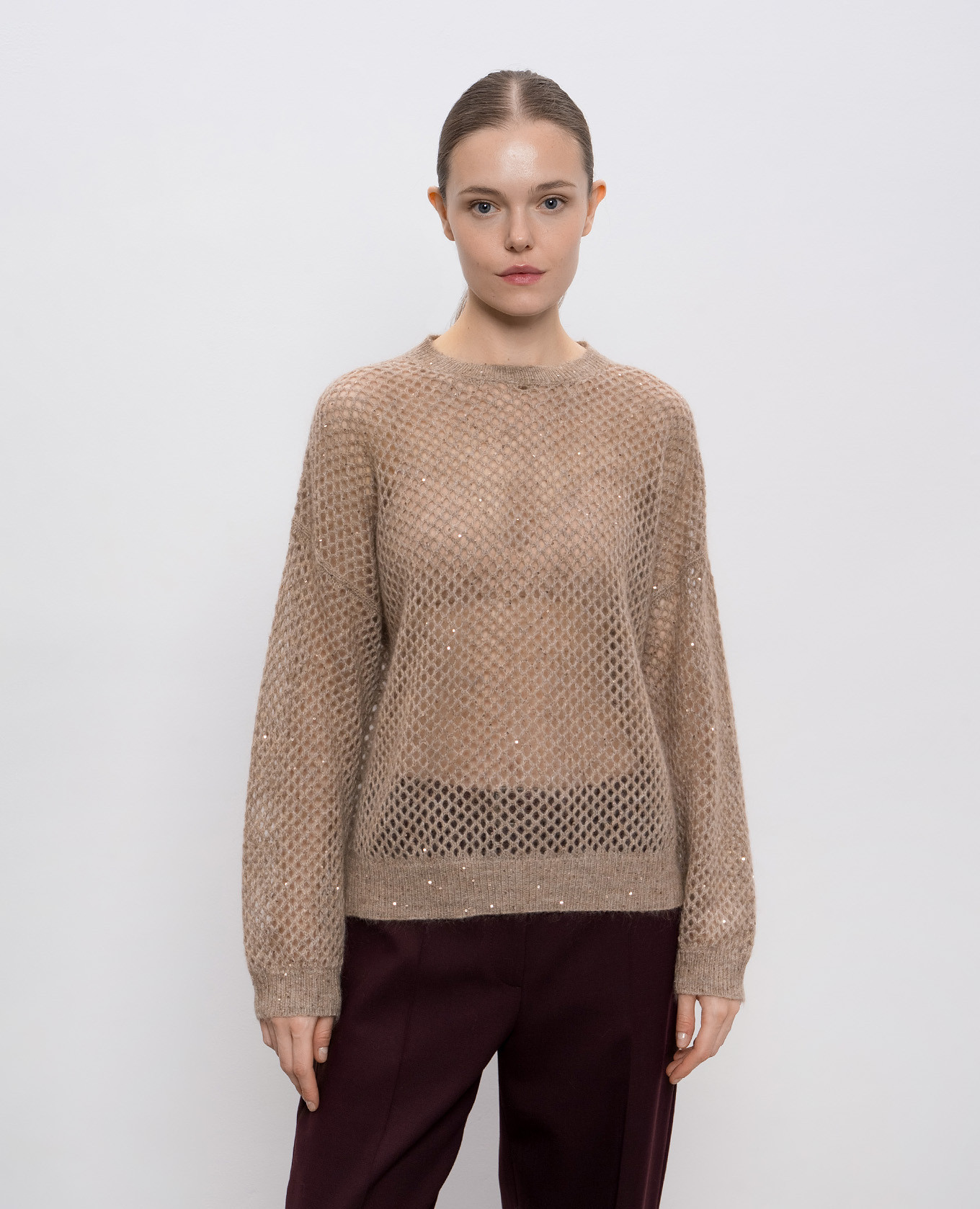 

Beige openwork sweater with wool and sequins Brunello Cucinelli