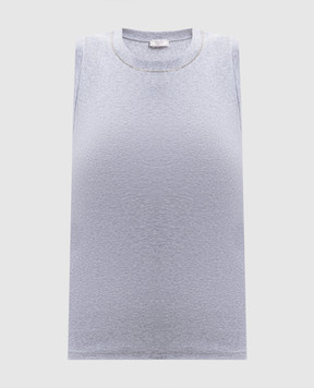 Peserico Gray ribbed top with monil chain S08700J005669