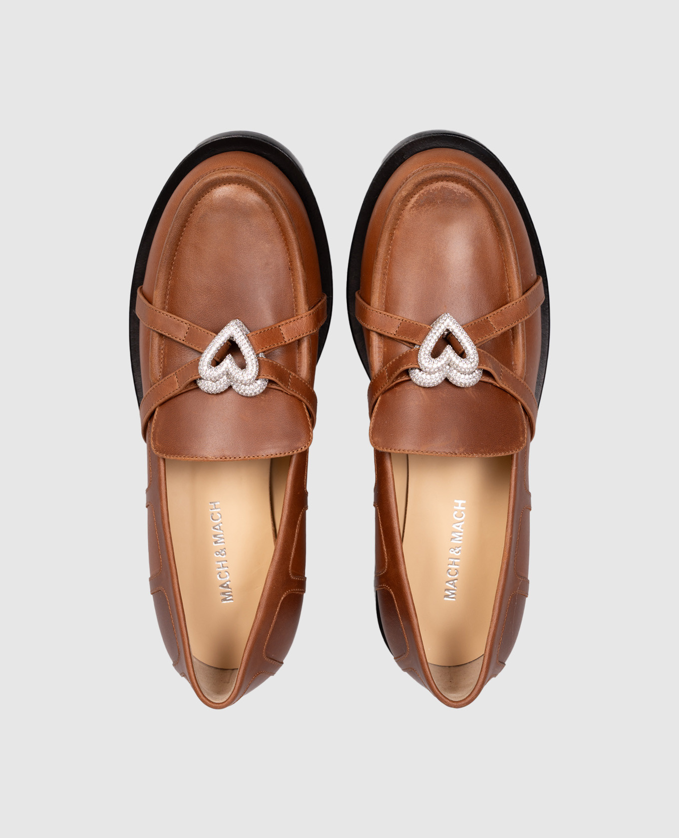 Brown leather loafers Double Heart with crystals Mach&Mach 4