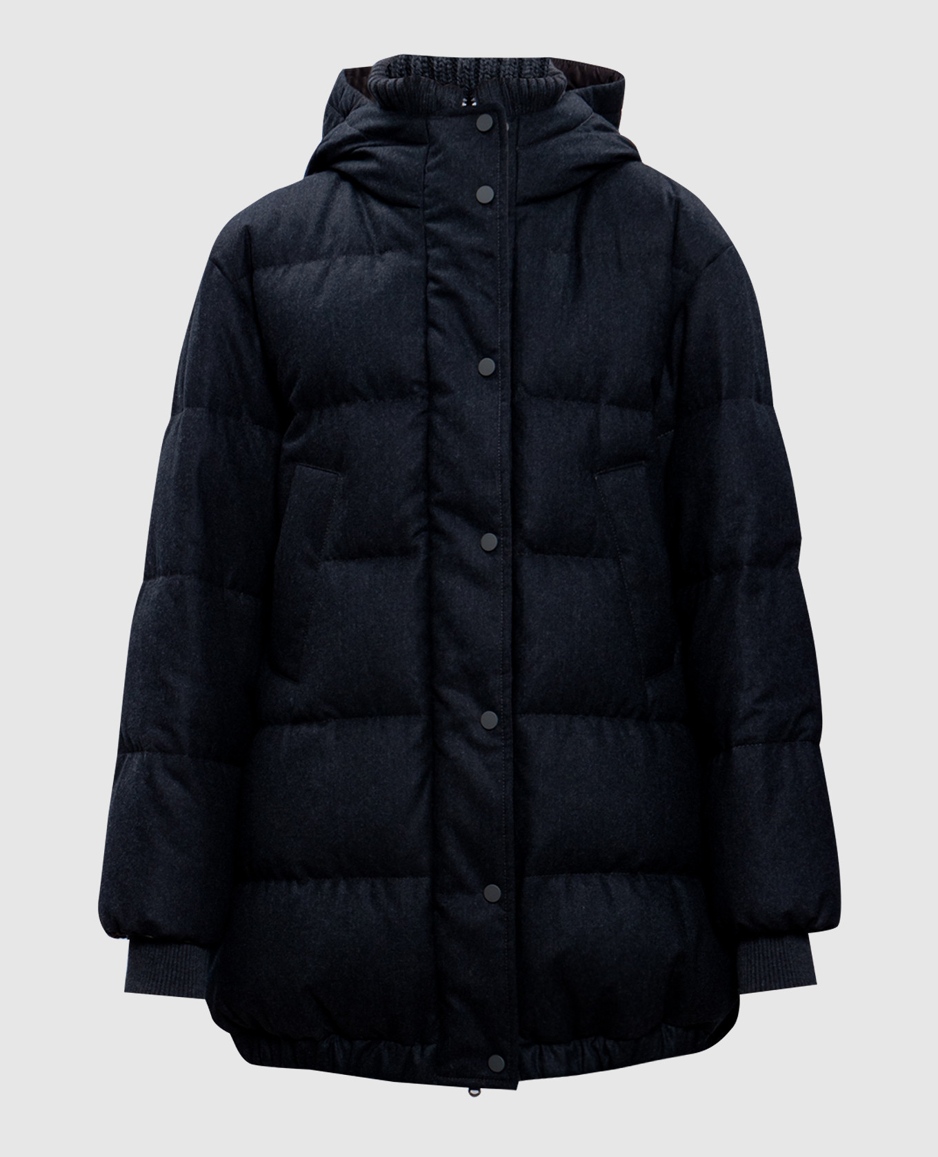Gray wool down jacket with cashmere trim and monil chain brunello cucinelli