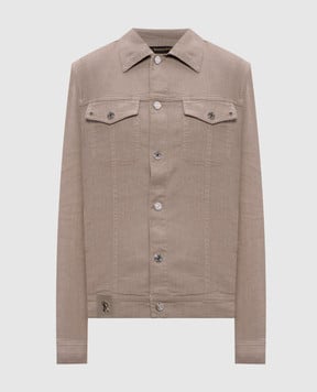 Stefano Ricci Beige linen shirt with leather logo patch MFJ5100070T285PT