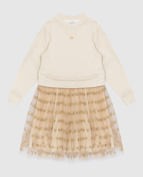 Dolce&Gabbana Children's beige dress with lurex L5JD9QG7O0V56