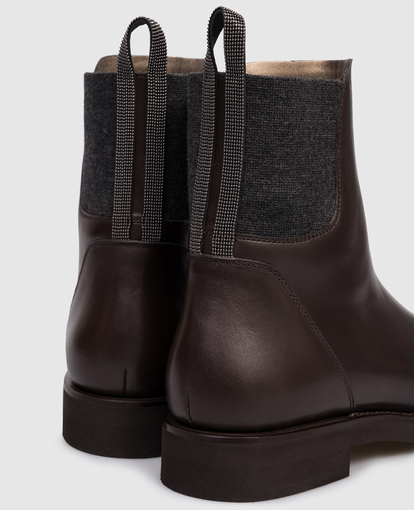 

Brown leather Mat boots with monil chain Brunello Cucinelli