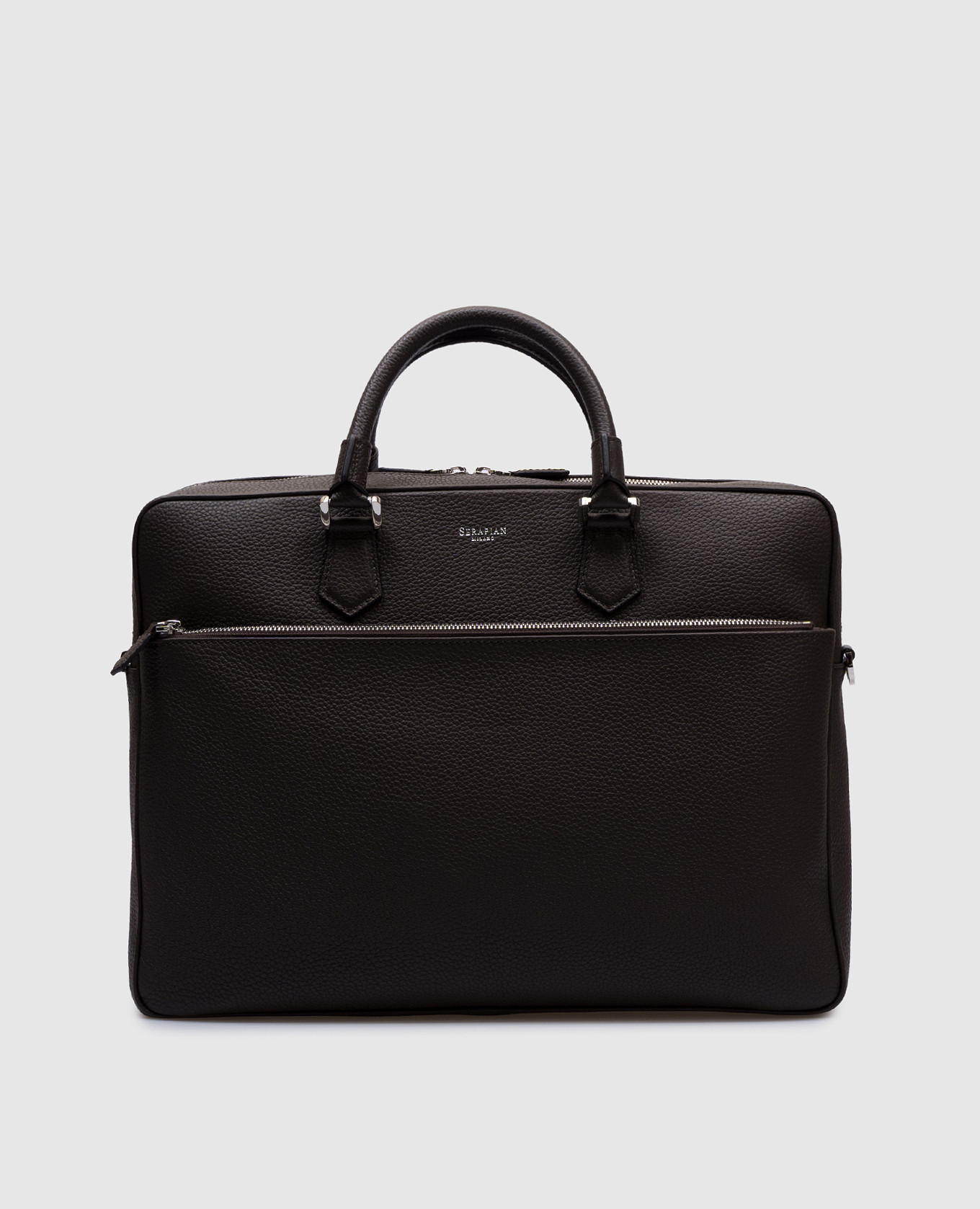 

Brown leather business bag with logo print Serapian