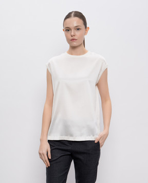 Brunello Cucinelli Beige silk top with monil chain M0C59EH500