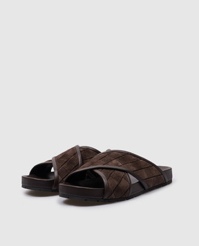 Bottega Veneta Tarik Brown Weave Suede Flip Flops 786883V3QE0