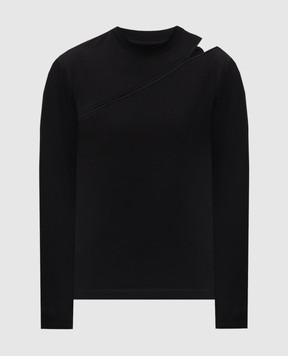 Heliot Emil Pleistos black long sleeve shirt with a figure-hugging neckline M09135