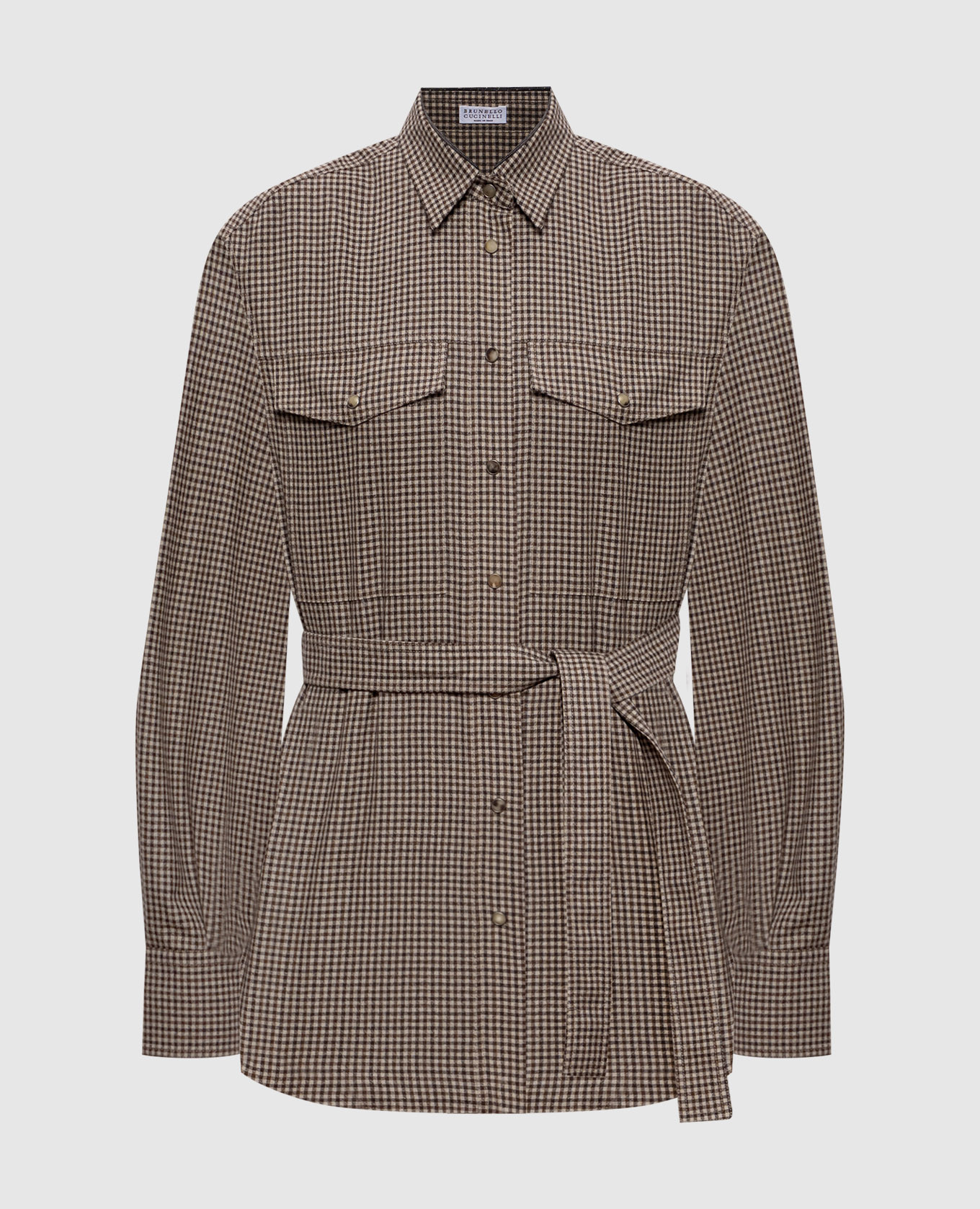 Brown wool check shirt Brunello Cucinelli