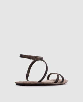 Brunello Cucinelli Gray suede sandals with monil chain MZSFC2889