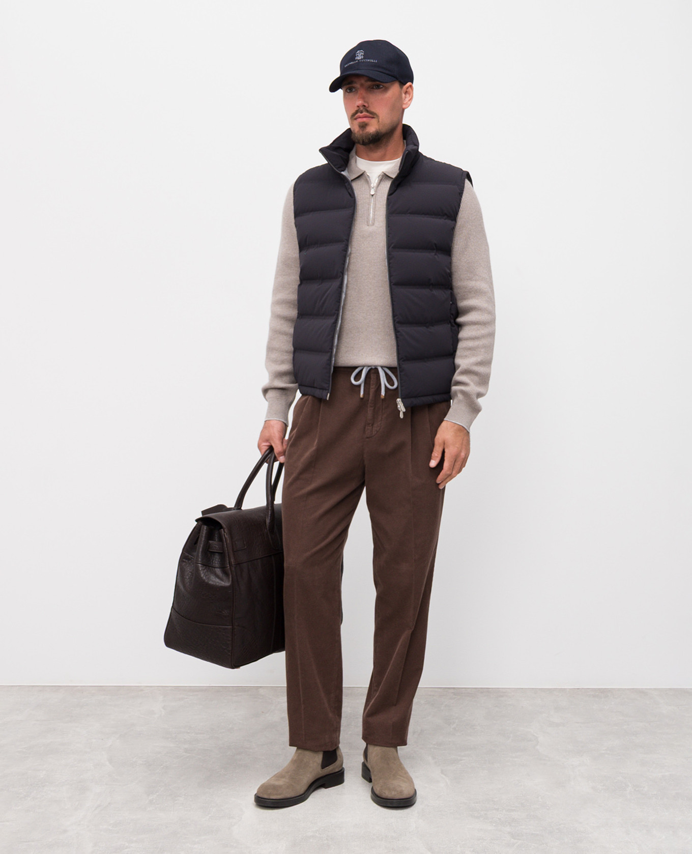 

Beige cashmere sweater with zipper Brunello Cucinelli