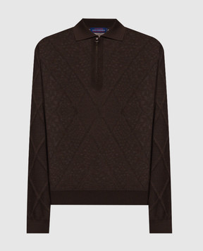 Stefano Ricci Brown cashmere polo shirt with geometric pattern W505027P30W25306