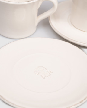 Brunello Cucinelli Set of beige ceramic cups and saucers with logo emblem MLCERB2008