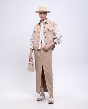 Brunello Cucinelli Beige Chino skirt with linen ML996G3822