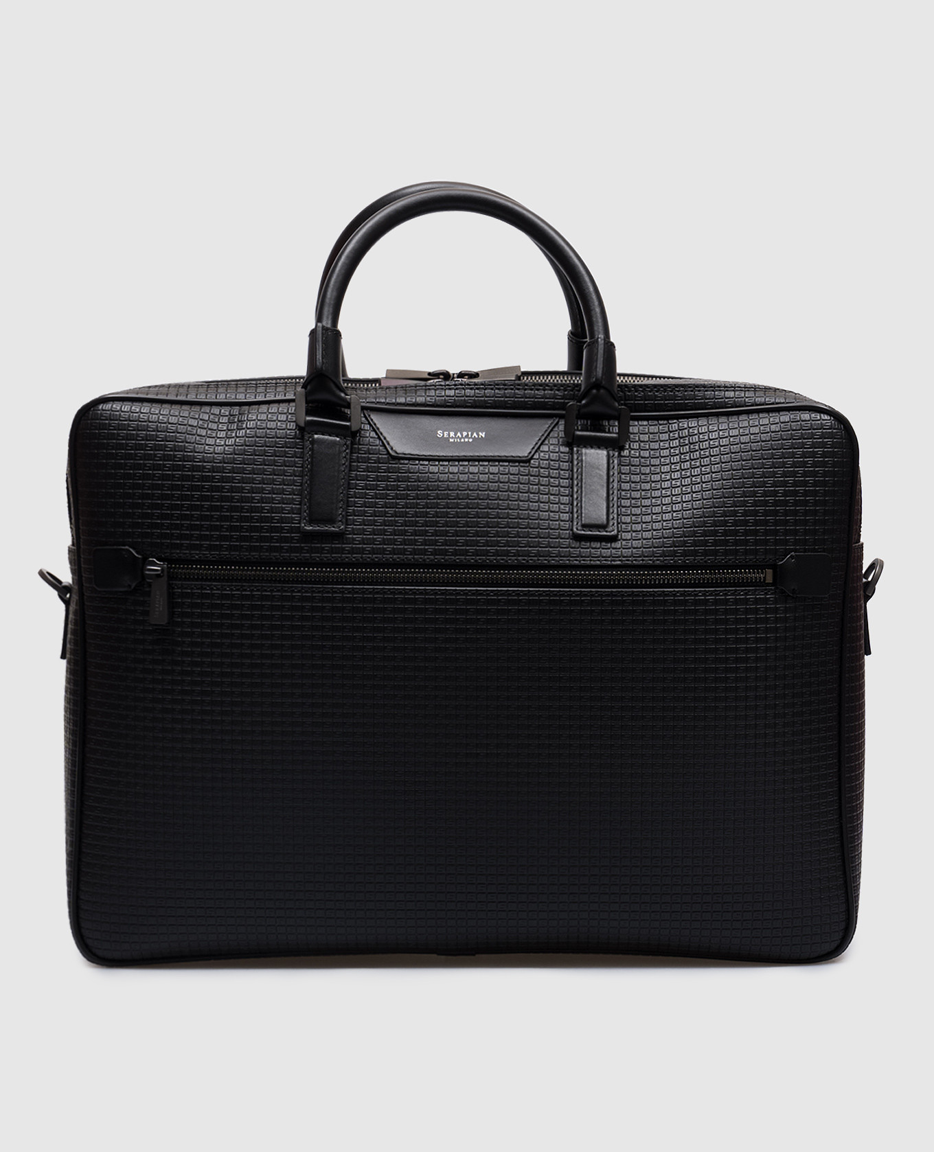 

Black leather briefcase with logo monogram Serapian