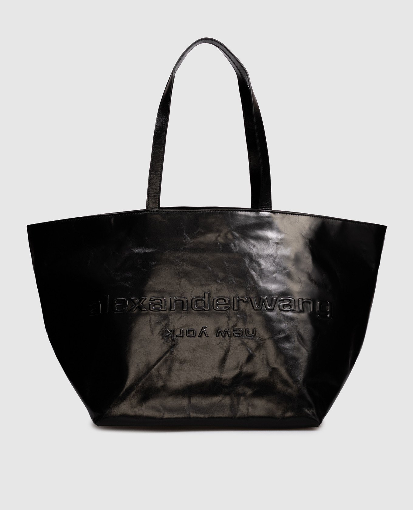 

Black leather tote bag with textured logo Alexander Wang