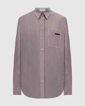 Brunello Cucinelli Brown striped shirt with monil chain MP790NB206