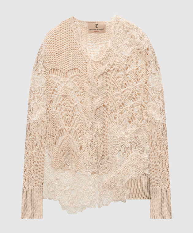 Ermanno Scervino - Beige wool sweater with lace