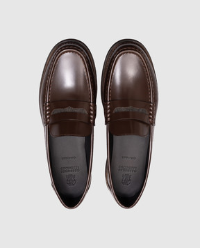 Brunello Cucinelli Brown leather loafers with monil chain MZVNG3011P