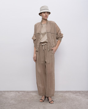 Brunello Cucinelli Beige silk top with monil chain M0C59EL110