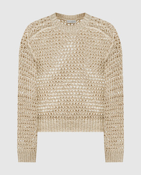 Brunello Cucinelli Beige openwork sweater with silk and linen with sequins MEA360400P