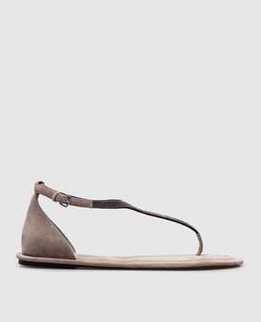 Brunello Cucinelli Sandali in camoscio grigio con catena monil MZSFC2892