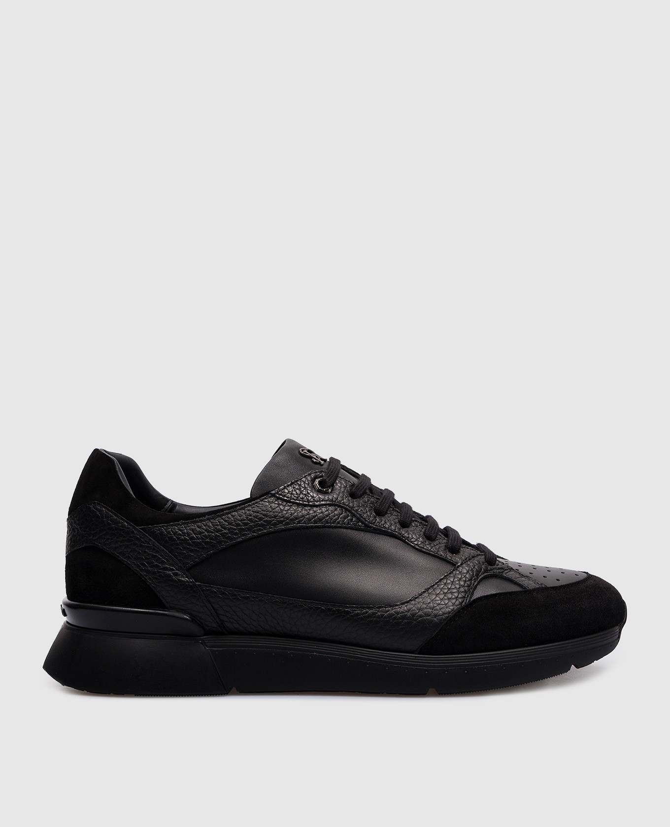 Black leather sneakers with a metallic monogram logo stefano ricci