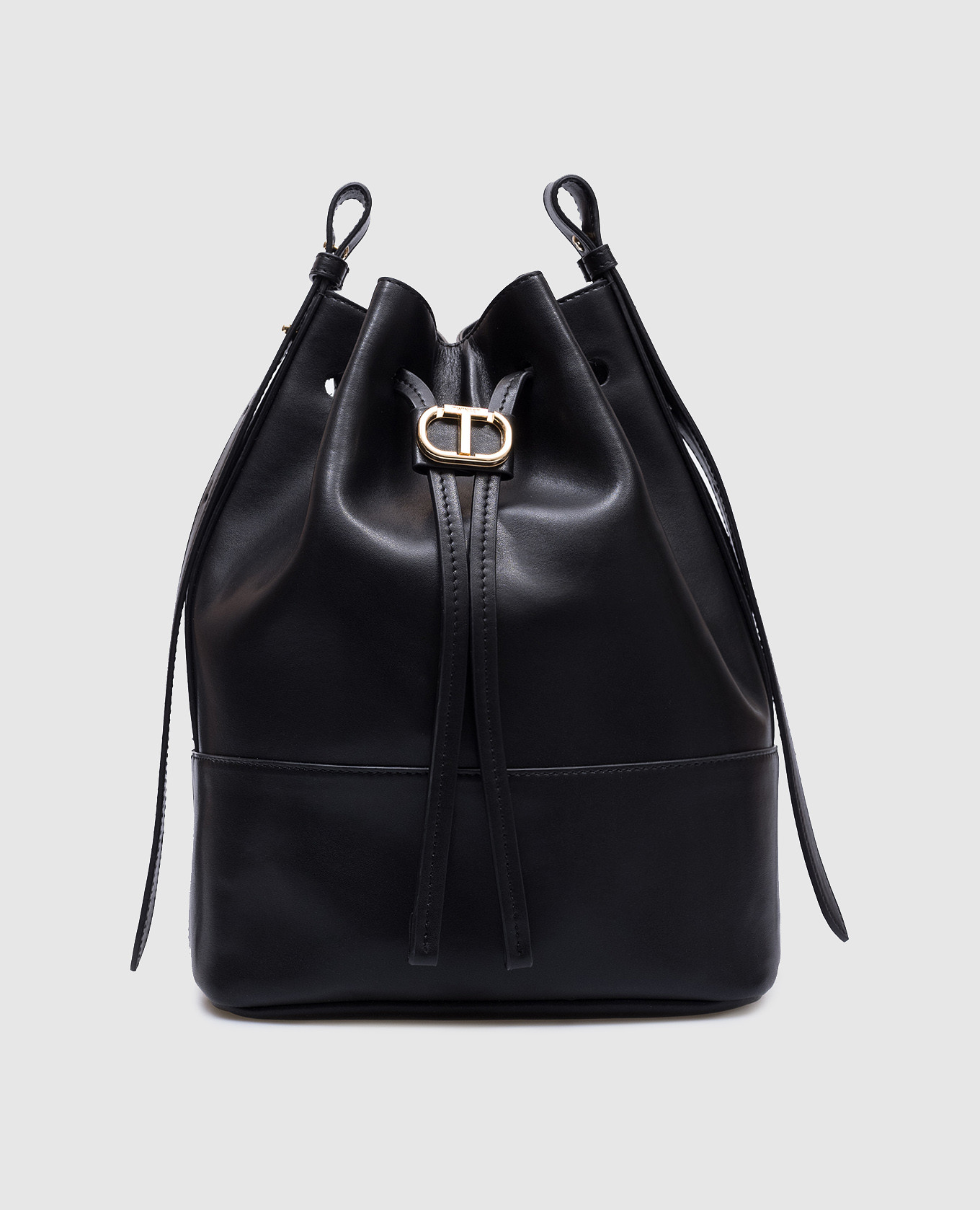 

Black leather bucket bag with metal logo Twinset