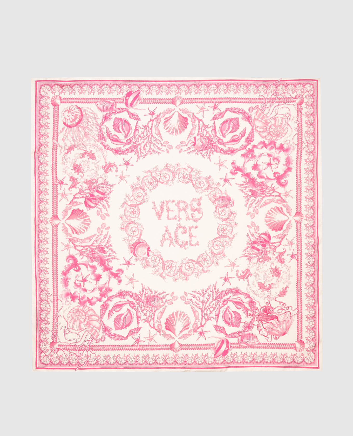 

Beige printed silk scarf Versace